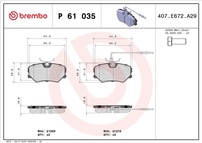 BREMBO P 61 035 Číslo výrobce: 21209. EAN: 8020584056110.