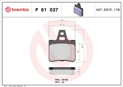 BREMBO P 61 037 Číslo výrobce: 20162. EAN: 8020584056134.