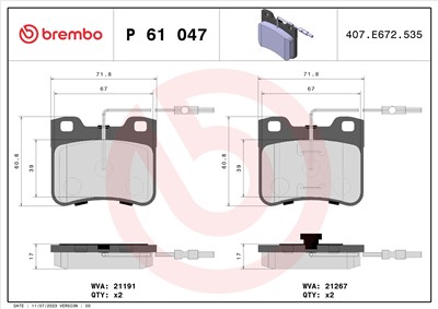 BREMBO P 61 047 Číslo výrobce: 21191. EAN: 8020584056233.