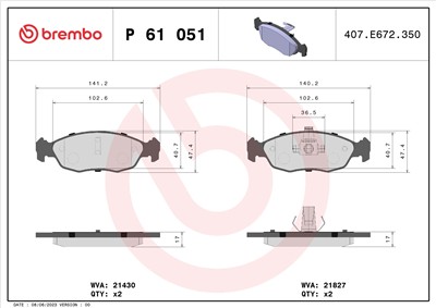 BREMBO P 61 051 Číslo výrobce: 21827. EAN: 8020584056271.