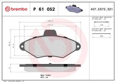 BREMBO P 61 052 Číslo výrobce: 21631. EAN: 8020584056288.