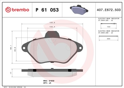 BREMBO P 61 053 Číslo výrobce: 21632. EAN: 8020584056295.