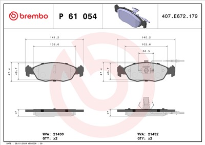 BREMBO P 61 054 Číslo výrobce: 21432. EAN: 8020584056301.