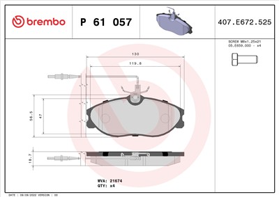 BREMBO P 61 057 Číslo výrobce: 21886. EAN: 8020584056332.