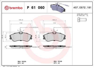 BREMBO P 61 060 Číslo výrobce: 23124. EAN: 8020584056363.