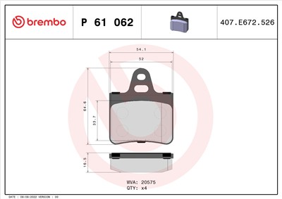 BREMBO P 61 062 Číslo výrobce: 20575. EAN: 8020584056387.