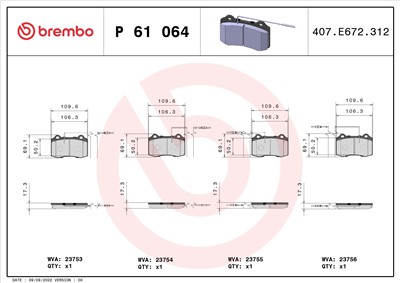 BREMBO P 61 064 Číslo výrobce: 23754. EAN: 8020584056400.