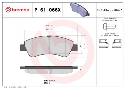 BREMBO P 61 066X Číslo výrobce: 23954. EAN: 8020584069097.
