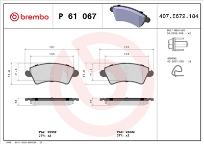 BREMBO P 61 067 Číslo výrobce: 23333. EAN: 8020584056431.