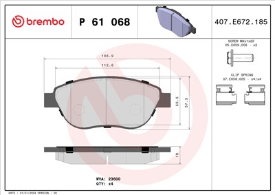 BREMBO P 61 068 Číslo výrobce: 23600. EAN: 8020584056448.