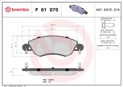 BREMBO P 61 070 Číslo výrobce: 23276. EAN: 8020584056462.