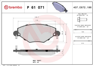 BREMBO P 61 071 Číslo výrobce: 23277. EAN: 8020584056479.