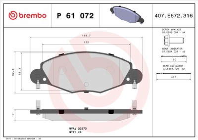 BREMBO P 61 072 Číslo výrobce: 23273. EAN: 8020584056486.