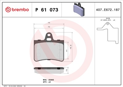 BREMBO P 61 073 Číslo výrobce: 23305. EAN: 8020584056493.