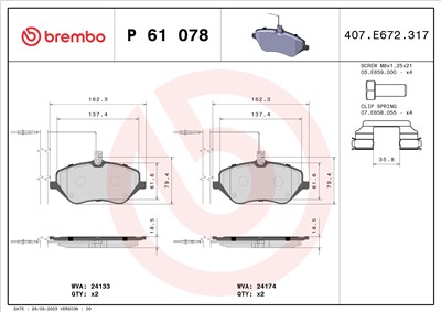 BREMBO P 61 078 Číslo výrobce: 24133. EAN: 8020584056547.