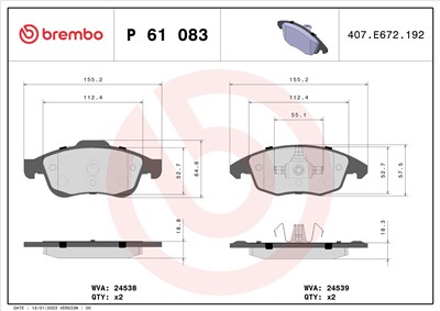 BREMBO P 61 083 Číslo výrobce: 24538. EAN: 8020584061619.