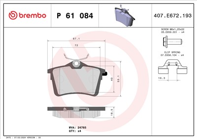 BREMBO P 61 084 Číslo výrobce: 24765. EAN: 8020584061626.