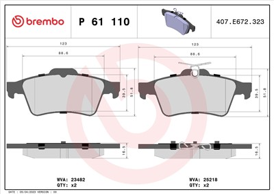 BREMBO P 61 110 Číslo výrobce: 23482. EAN: 8020584103586.