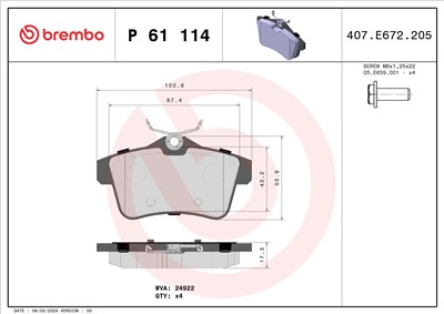BREMBO P 61 114 Číslo výrobce: 24922. EAN: 8020584109786.