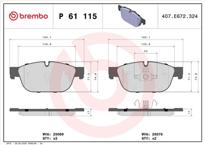 BREMBO P 61 115 Číslo výrobce: 25069. EAN: 8020584109878.