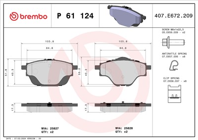 BREMBO P 61 124 Číslo výrobce: 25827. EAN: 8020584111673.