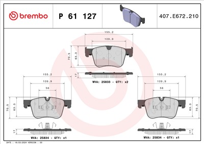 BREMBO P 61 127 Číslo výrobce: 25833. EAN: 8020584084007.