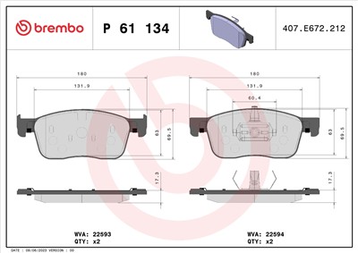 BREMBO P 61 134 Číslo výrobce: 22593. EAN: 8020584087480.