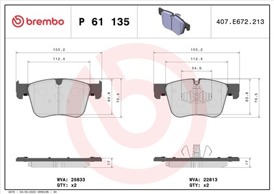 BREMBO P 61 135 Číslo výrobce: 25833. EAN: 8020584068434.
