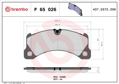BREMBO P 65 026 Číslo výrobce: 24685. EAN: 8020584103647.