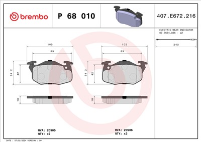 BREMBO P 68 010 Číslo výrobce: 20905. EAN: 8020584056738.
