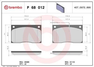 BREMBO P 68 012 Číslo výrobce: 20380. EAN: 8020584056752.