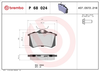 BREMBO P 68 024 Číslo výrobce: 23554. EAN: 8020584056875.