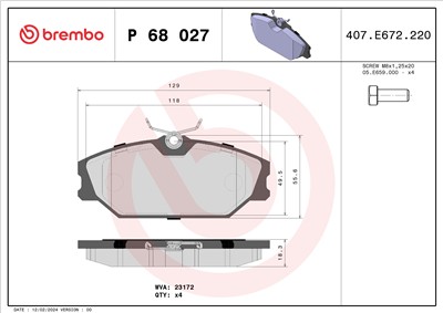 BREMBO P 68 027 Číslo výrobce: 23172. EAN: 8020584056905.