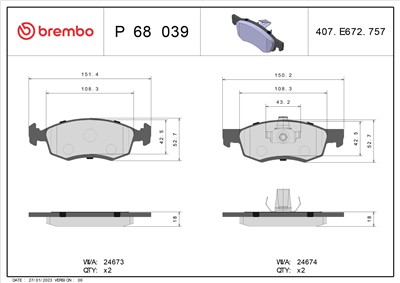 BREMBO P 68 039 Číslo výrobce: 24673. EAN: 8020584061909.