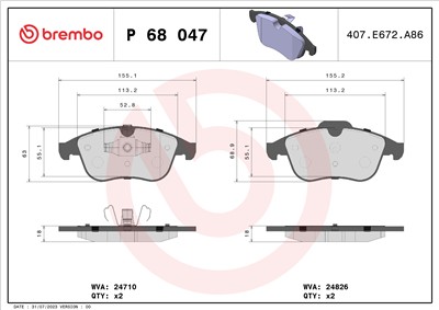 BREMBO P 68 047 Číslo výrobce: 24826. EAN: 8020584061985.