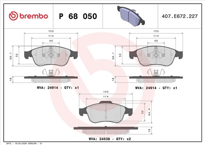 BREMBO P 68 050 Číslo výrobce: 24538. EAN: 8020584090817.