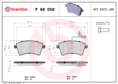 BREMBO P 68 058 Číslo výrobce: 25291. EAN: 8020584103739.
