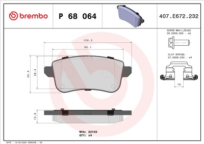 BREMBO P 68 064 Číslo výrobce: 22103. EAN: 8020584080153.