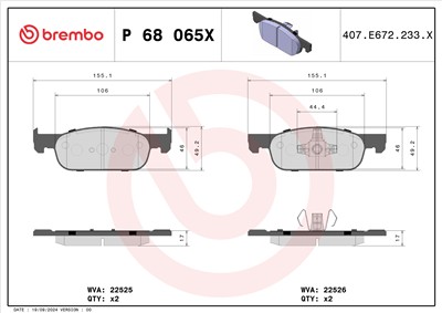 BREMBO P 68 065X Číslo výrobce: 22525. EAN: 8020584121801.