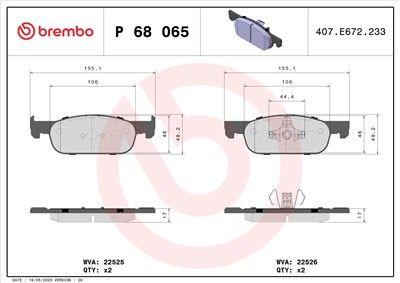 BREMBO P 68 065 Číslo výrobce: 22525. EAN: 8020584084199.