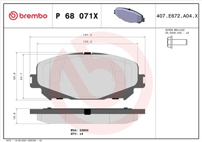 BREMBO P 68 071X Číslo výrobce: 22803. EAN: 8020584121832.