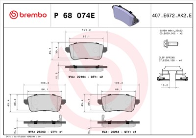 BREMBO P 68 074E Číslo výrobce: 22104. EAN: 8020584130025.