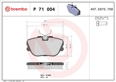 BREMBO P 71 004 Číslo výrobce: 21068. EAN: 8020584057063.