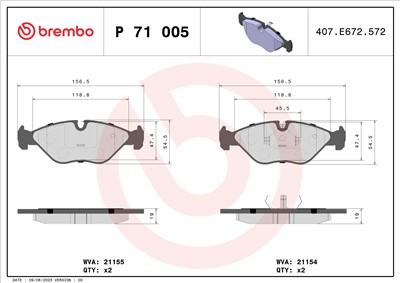 BREMBO P 71 005 Číslo výrobce: 21154. EAN: 8020584057070.