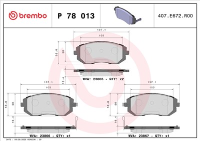 BREMBO P 78 013 Číslo výrobce: 23865. EAN: 8020584057209.
