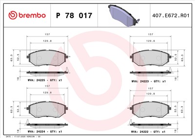BREMBO P 78 017 Číslo výrobce: 24222. EAN: 8020584062067.