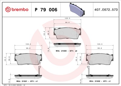 BREMBO P 79 006 Číslo výrobce: 21500. EAN: 8020584057261.