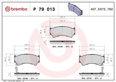 BREMBO P 79 013 Číslo výrobce: 23795. EAN: 8020584057339.