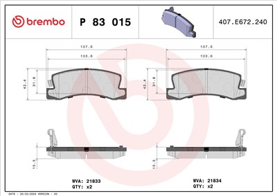 BREMBO P 83 015 Číslo výrobce: 21834. EAN: 8020584057506.