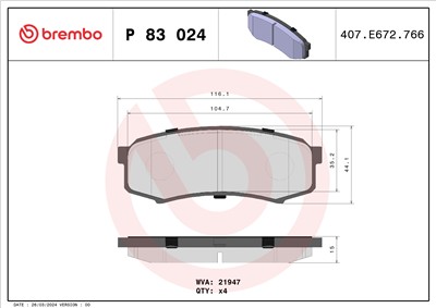 BREMBO P 83 024 Číslo výrobce: 21947. EAN: 8020584057599.